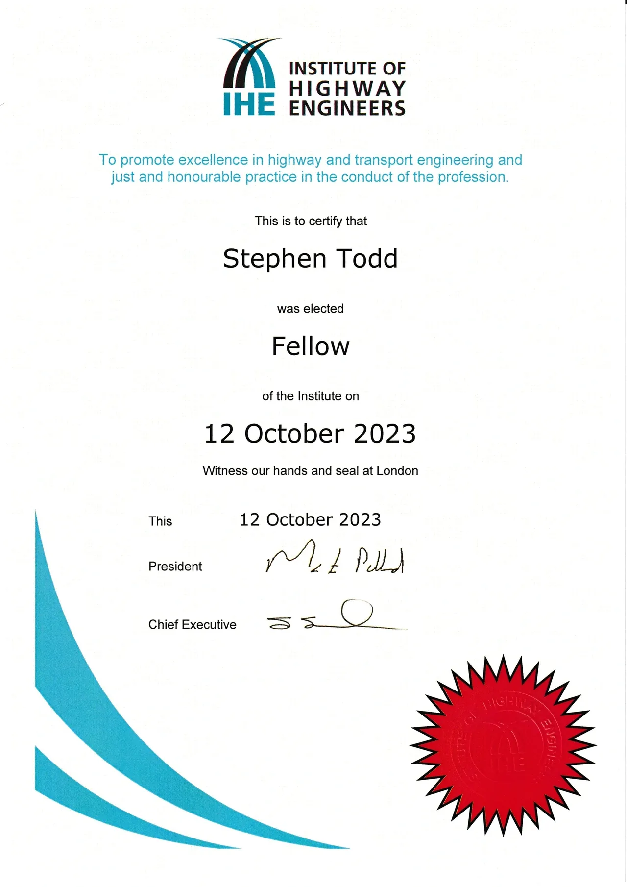 Stephen Todd gains professional recognition